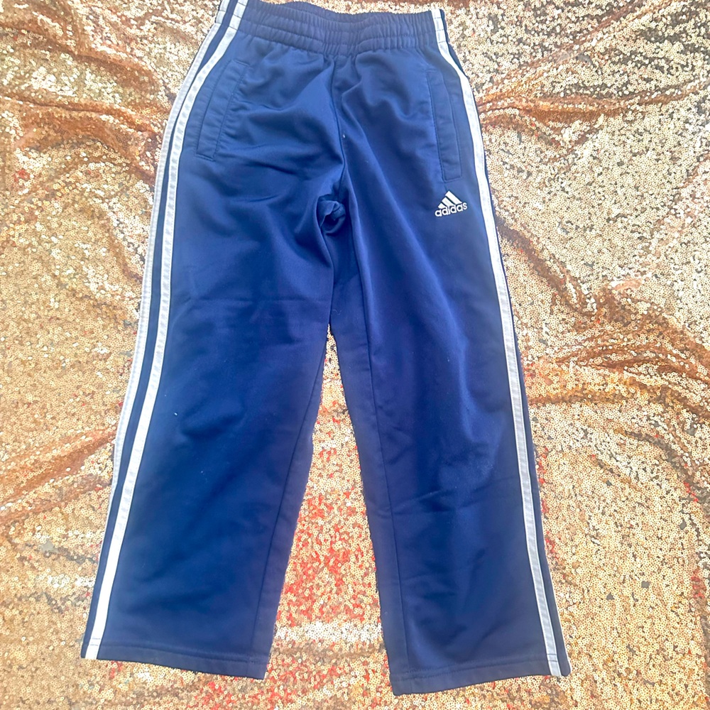 Boys side 7 Adidas Blue Joggers with White Stripes